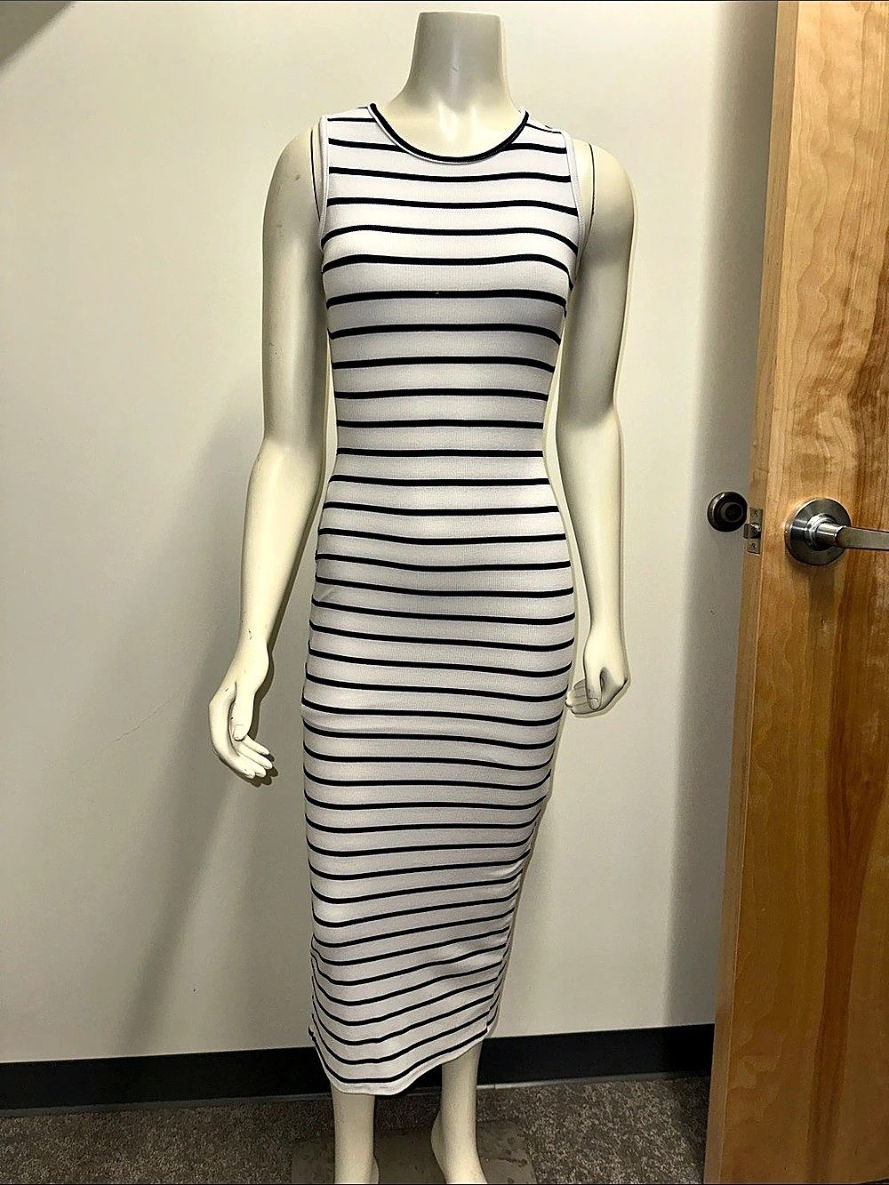 Striped Midi Dress in White & Blue